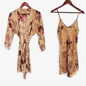 Vintage Red Label '70s California Dynasty Paisley Floral Mini Robe & Chemise M